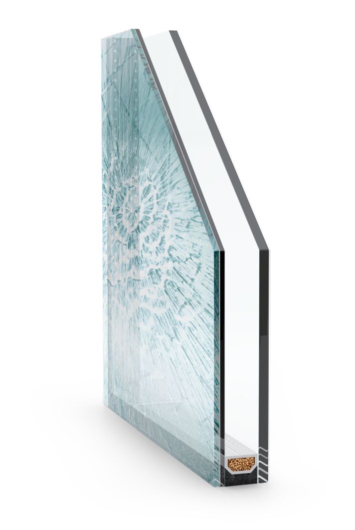 Laminated insulated glass, cut away