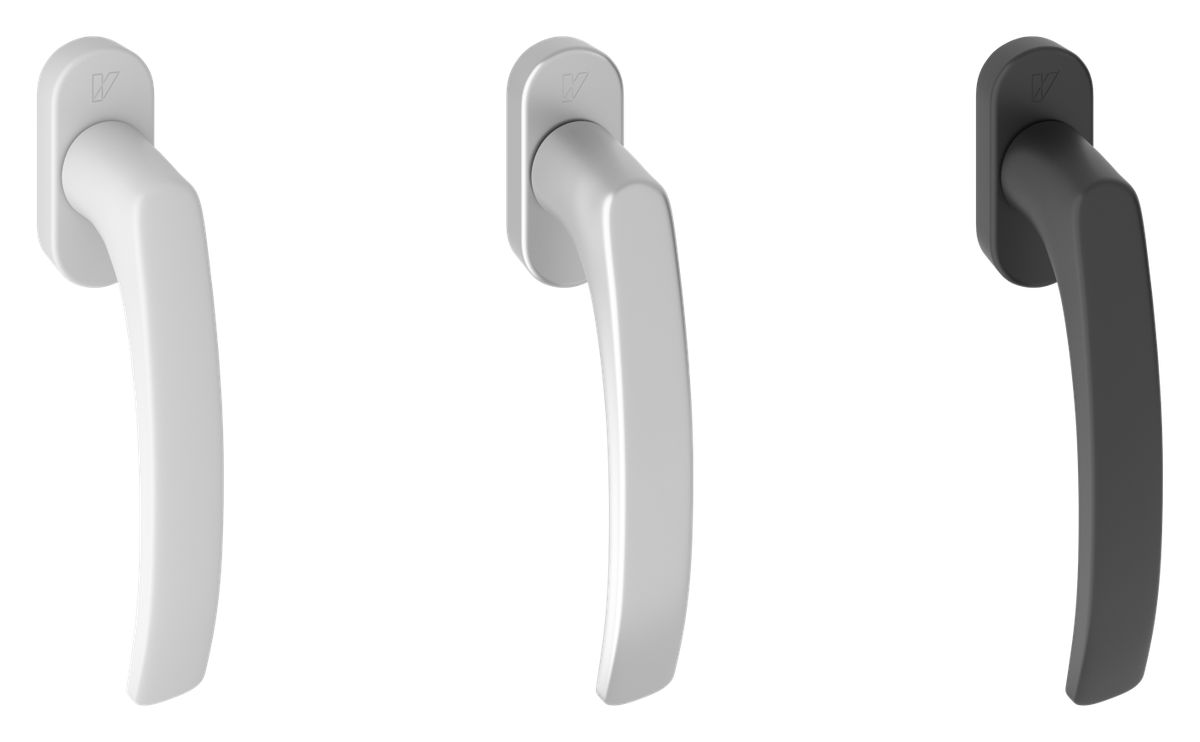 The Vistaza window handle in white, silver and black